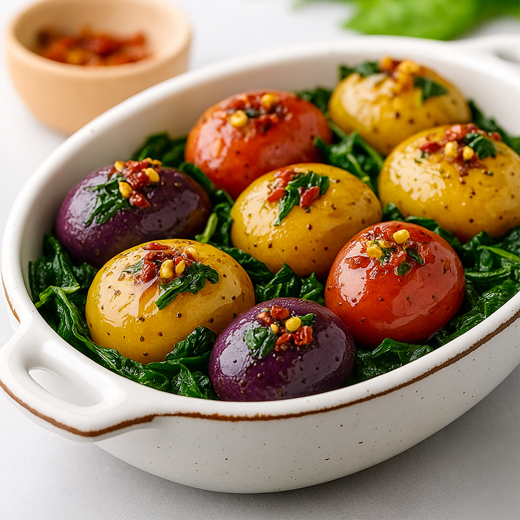 Batatas Coloridas com Espinafre