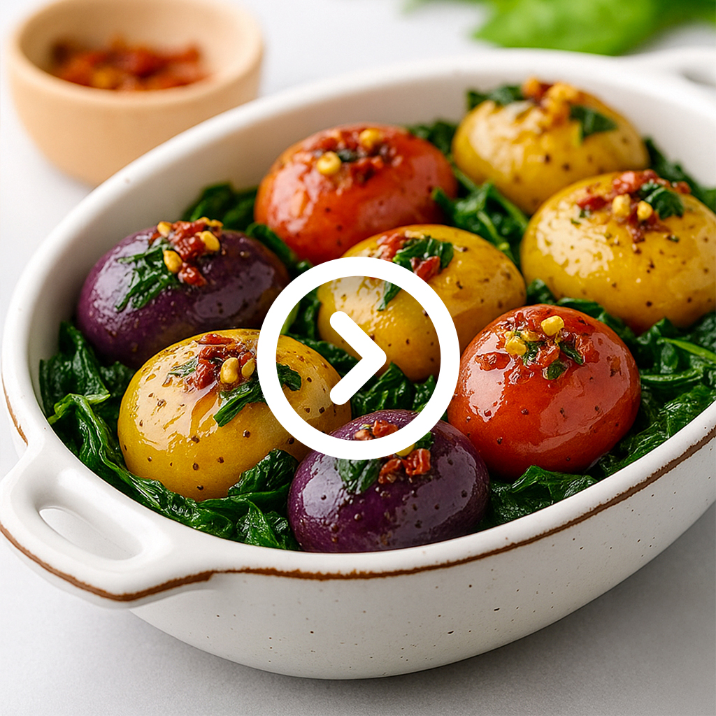 Batatas Coloridas com Espinafre