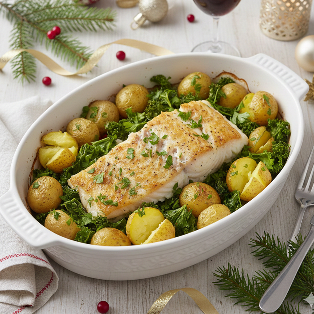 Bacalhau no forno com Batatas Vitacress, Couve e Salsa